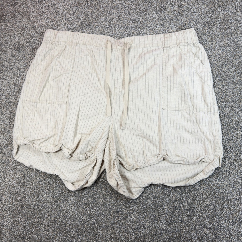 Lane Bryant‎ Pinstripe Linen Blend Shorts Beige Plus Size 22/24 Drawstring Waist